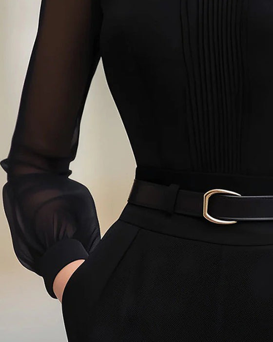 Blus Elegant Mesh Långärmad