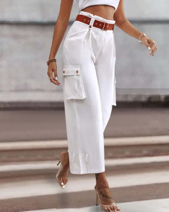 Casual cargobyxor i enfärgad ficka