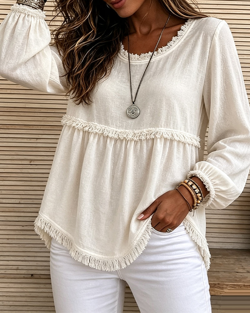 T-Shirt Rundhals Fringe Lykta Ärm