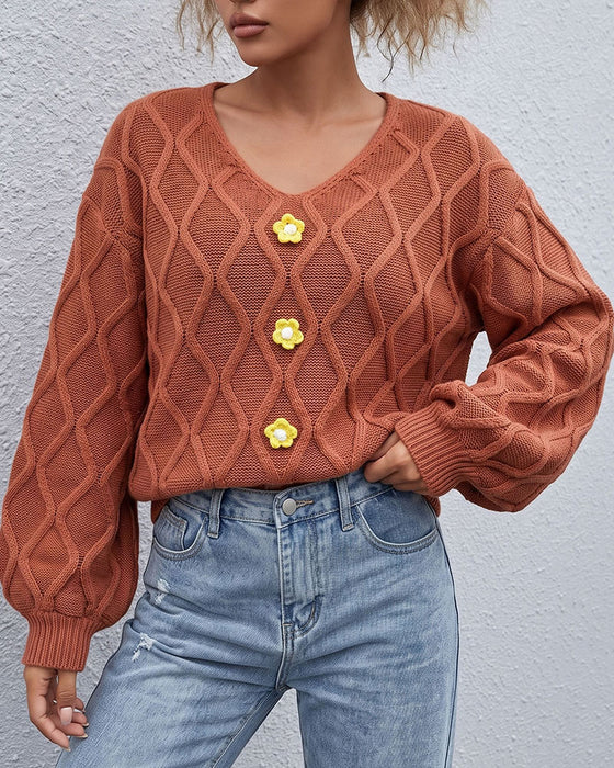 Pullover Lykta Ärm Argyle Mode Stickad
