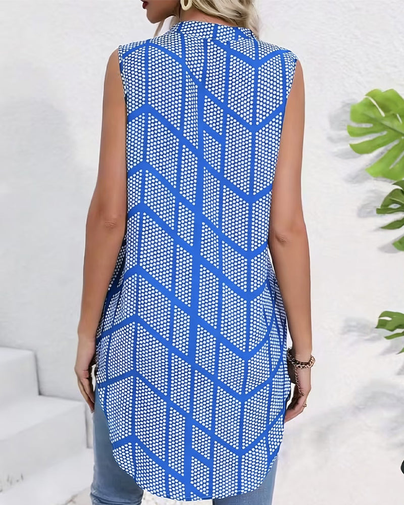 Blus Geometrisk Tryck Ärmlös