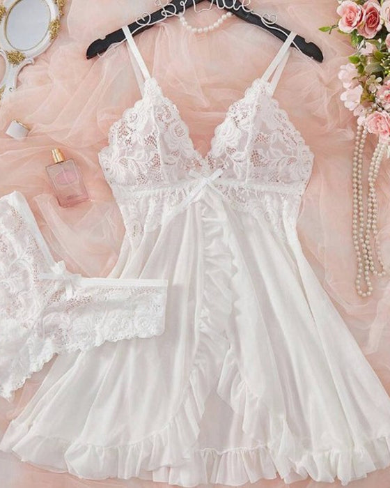 Genomskinlig Mesh-Sexig Nattklänningsset