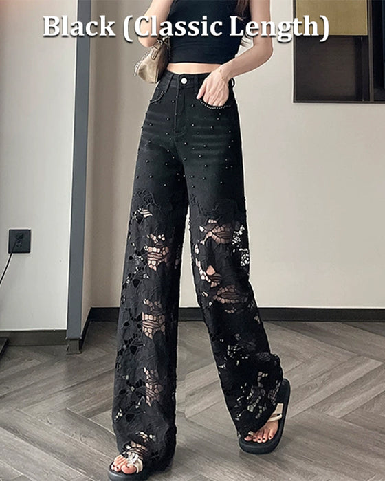 Jeans Dam Strass Utskärning Bred Benslut