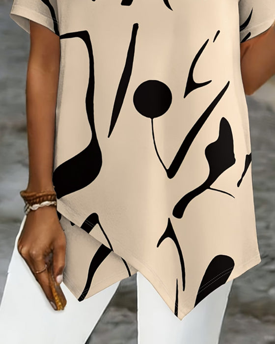 Blus Rundhalsad Oregelbunden Casual