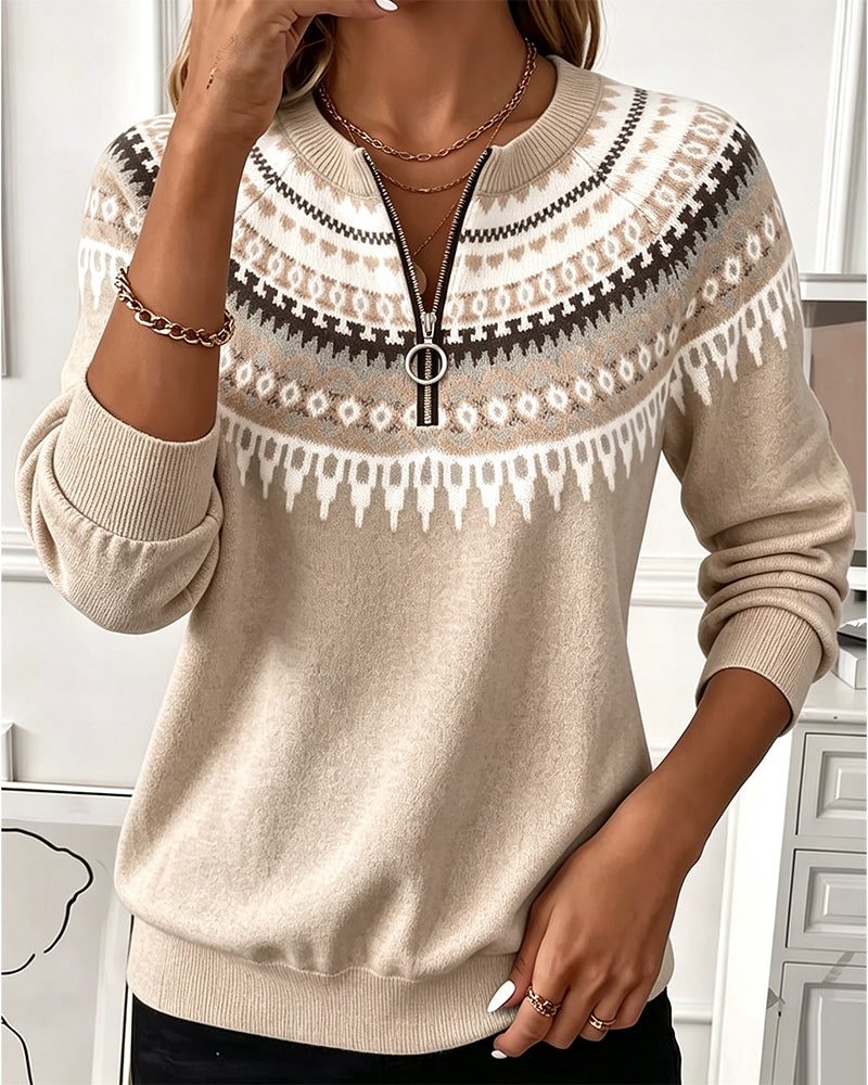 Sweatshirts Färgblock Dragkedja Lång Ärm