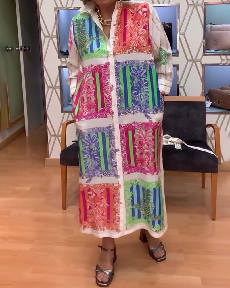 Klänning Patchwork Tryckt Lång Skjorta