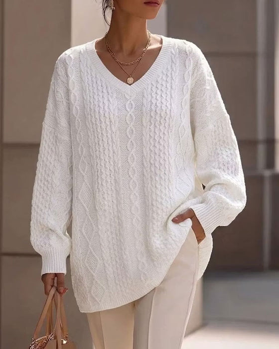 Pullover V-Hals Stilig Solid Avslappnad Stickad