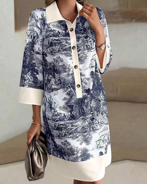 Klänning Bläcktvättstryck Knapp