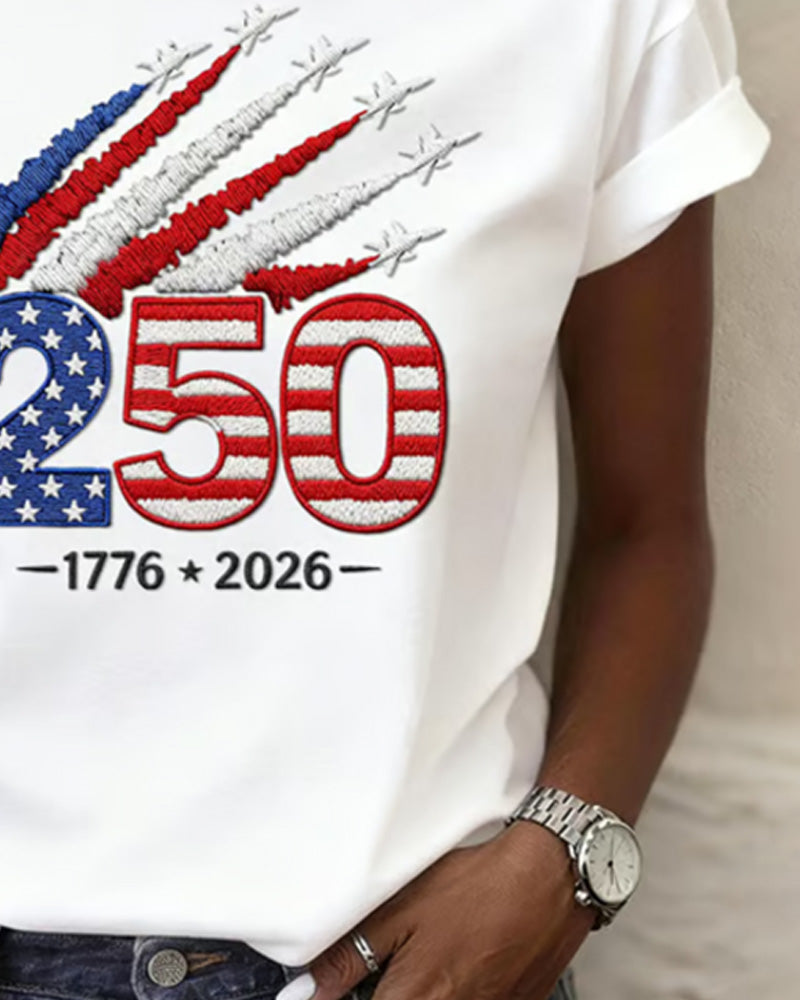 T-Shirt Flagga Plan Tryck Kort Ärm