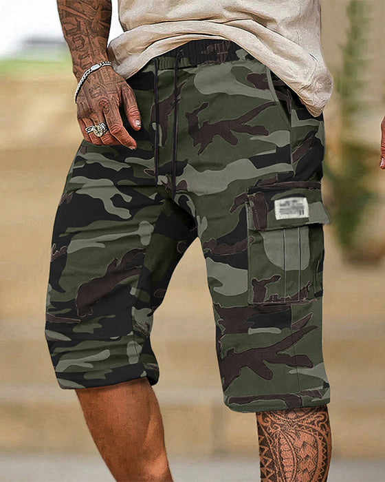 Herr Kamouflage Cargo Shorts Multi-Ficka Justerbar Midja Andningsbart Tyg