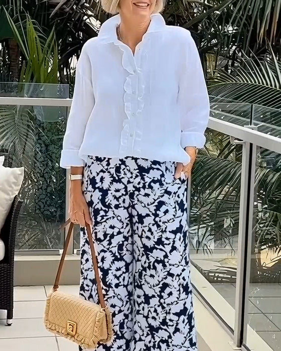 Blus Ryschad Långärmad Enfärgad Krage