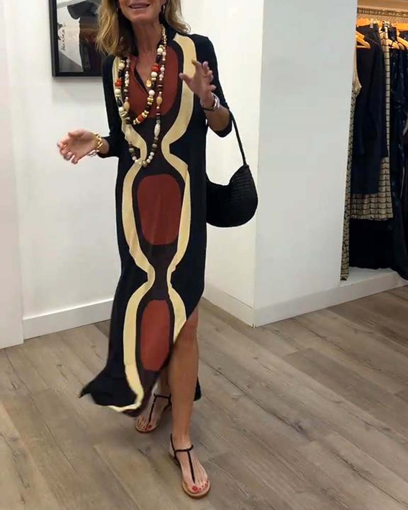 Klänning V-Ringning Tryckt Gatustil