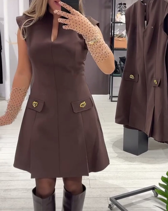 Klänning V-ringning Elegant Ärmlös