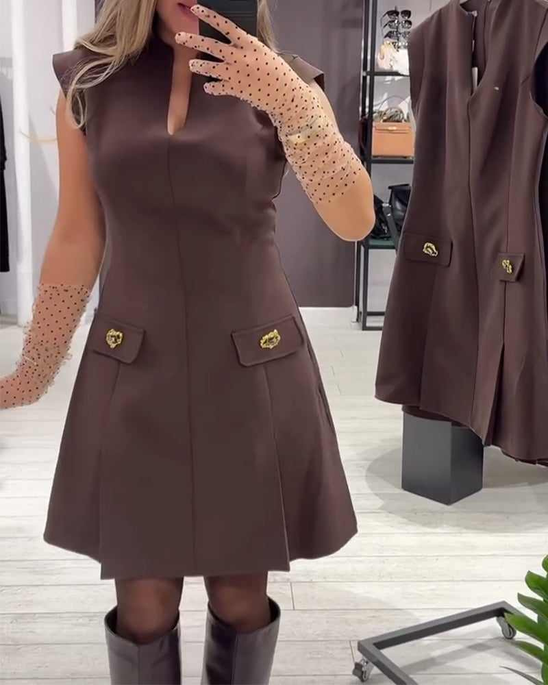 Klänning V-ringning Elegant Ärmlös