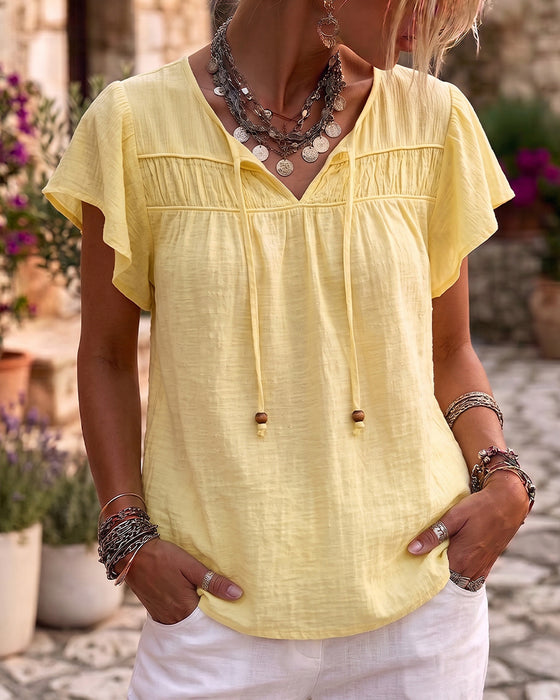 Blus V-Hals Solid Casual