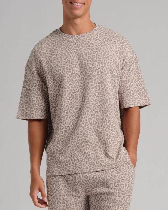 Set Leopard Tryck Loose Fit Kort Ärm Shorts