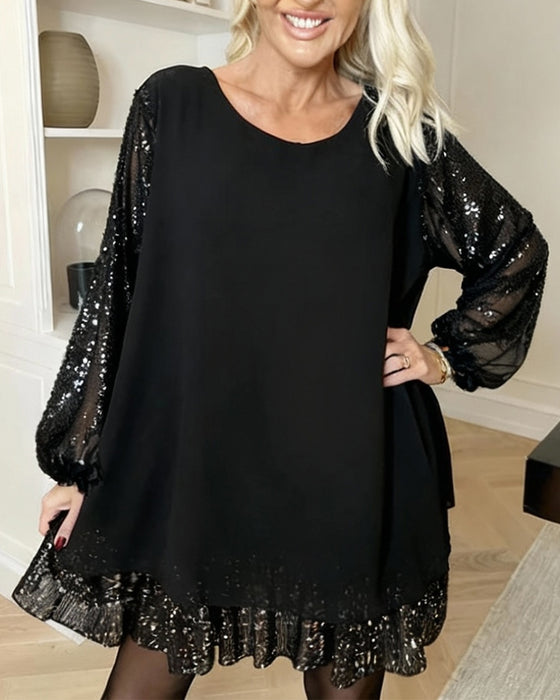 Lösittande Klänning Med Lyktärmar Och Runt Halsutsnitt