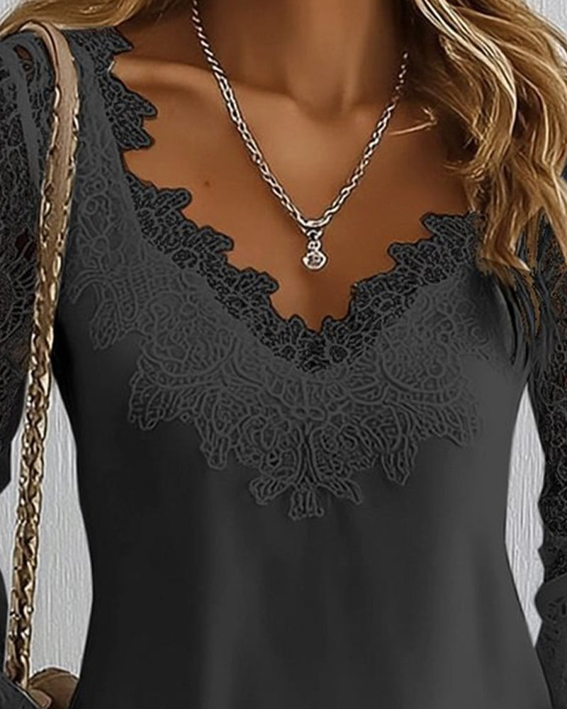 Topp Lapptäcks Långärmad V-Ringning