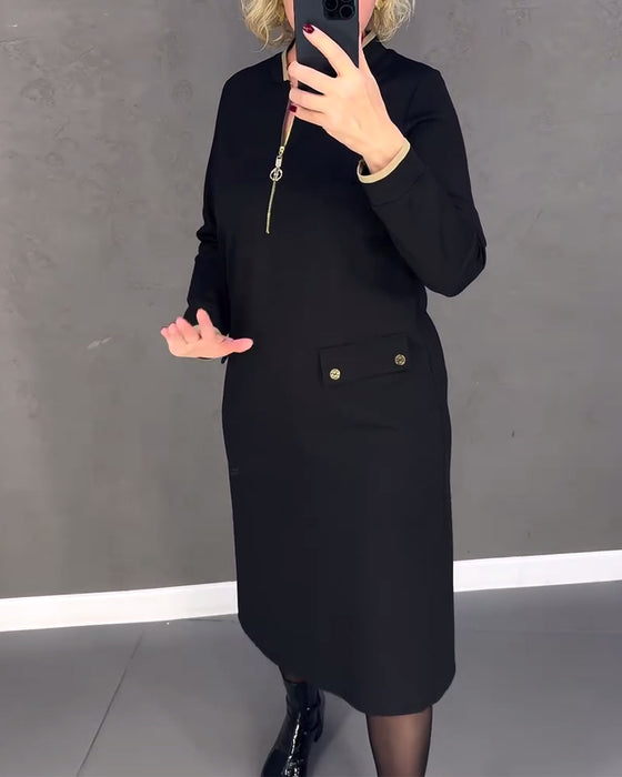 Klänning stativ krage kontrast dragkedja shift