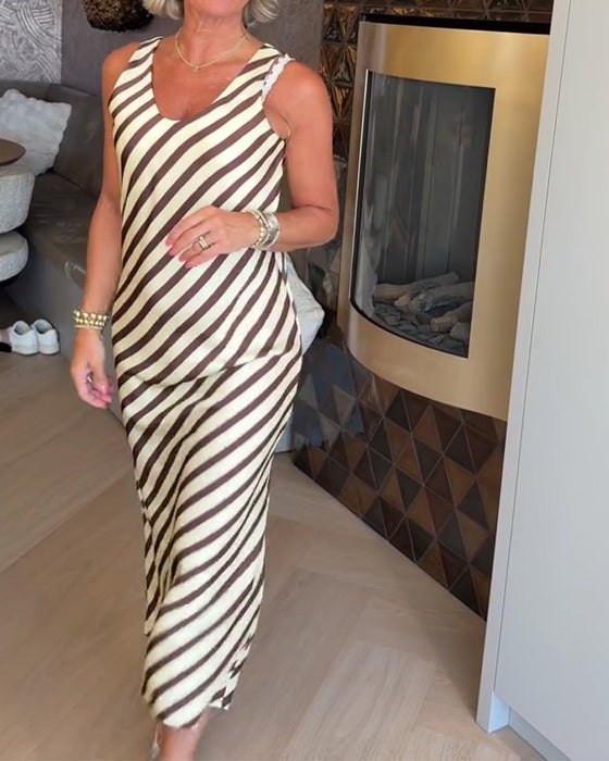 Klänning Ärmlös Rand Slip Maxi
