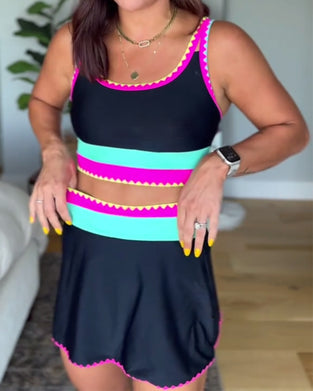 Baddräkt i snygg tredelad färgblock