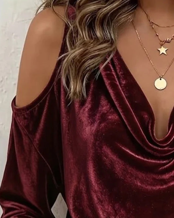 Blus Sammet Bardot Cowl Hals Lång Ärm