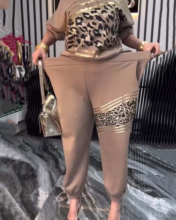 Set Leopardmönster Avslappnad Sweatshirt