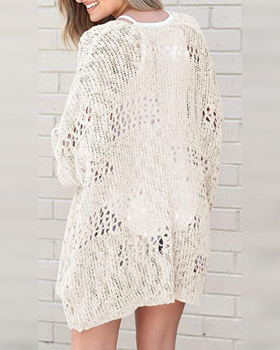 Cardigan Casual Långärmad Utskuren Tröja