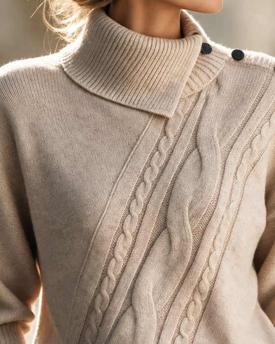 Tröja Diagonal Fläta Turtleneck Knapp