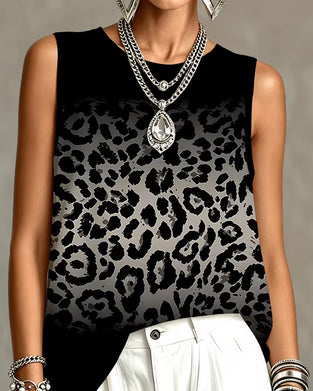 Linne Ombre Leopard Ärmlös