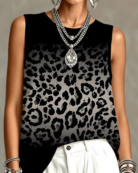 Linne Ombre Leopard Ärmlös