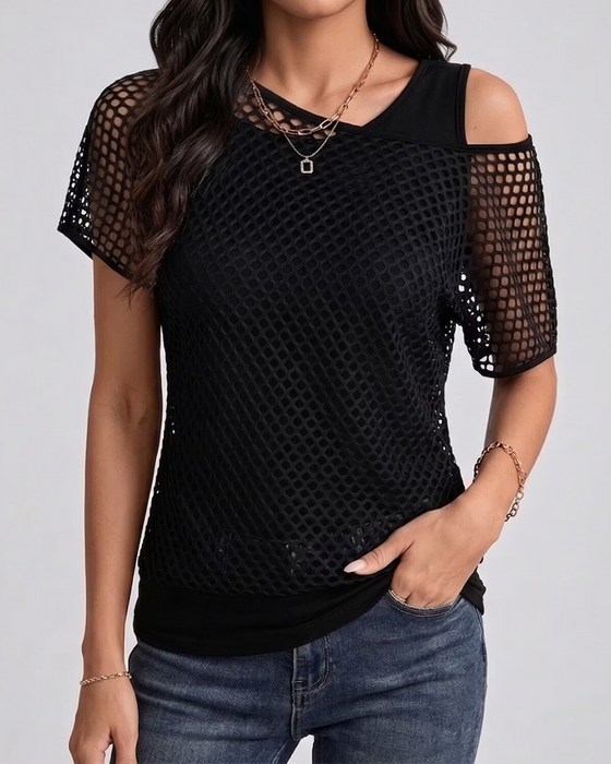 Set Mesh Off-Shoulder Åtsittande Tank