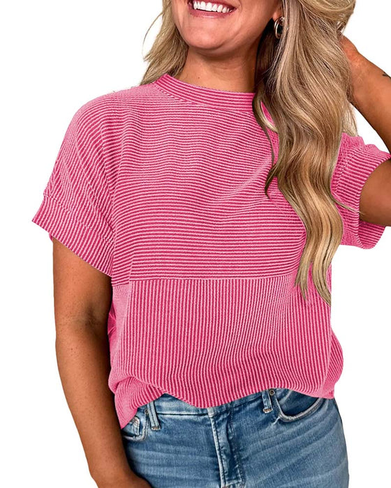 T-Shirt Randig Kort Ärm Rund Hals