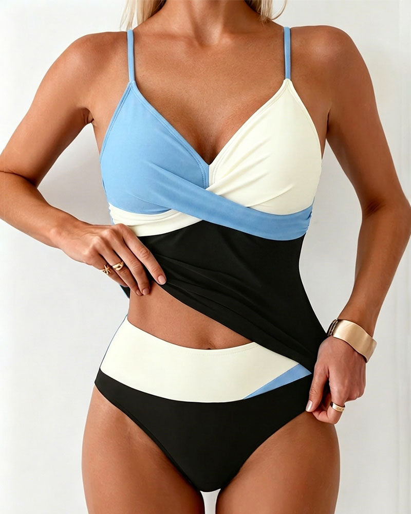 Tankini Hög Midja Färgblock