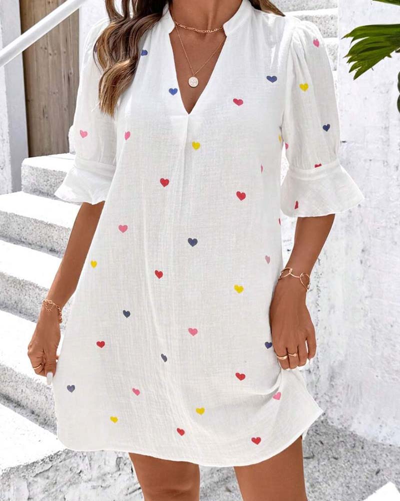 Klänning Färgglad Hjärtentryck V-Ringning