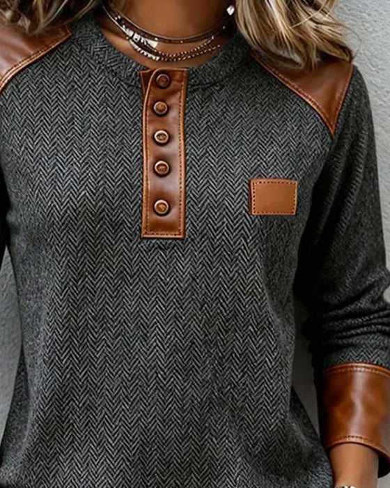 Långärmad Topp Med Distressed-Effekt Och Lapptäcktsdetaljer