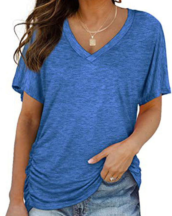 T-Shirt Veckad Enfärgad V-Ringning