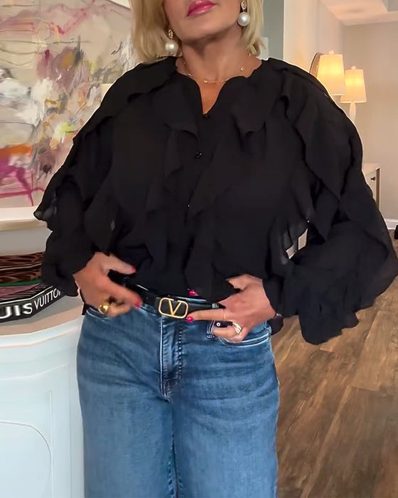 Volangblus I Enfärgat Och Luftigt Tyg