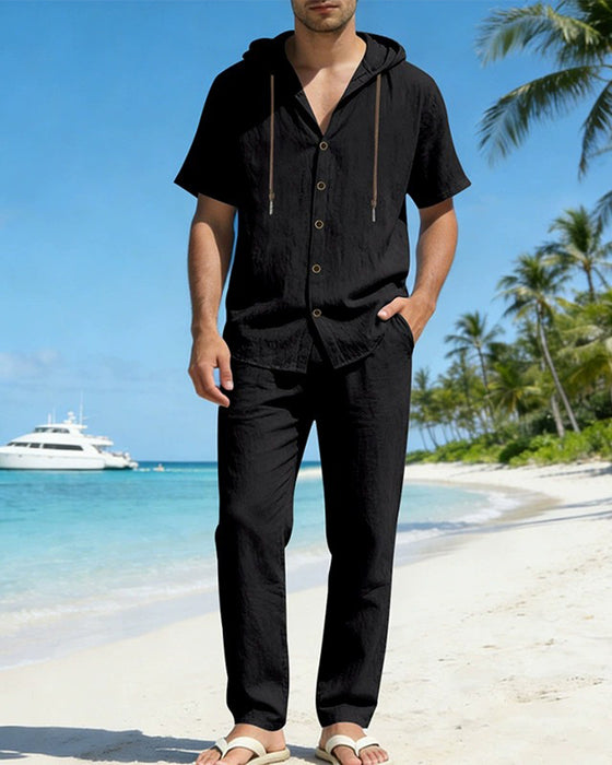 Herr Lättvikt Huvad Tvådelad Set För Sommar Casual Klädsel