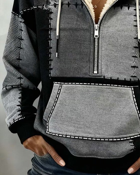 Hoodie Med Halvblås Och Ficka