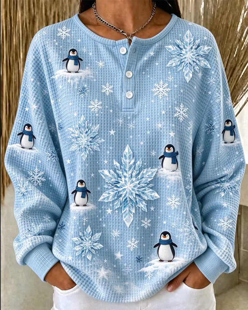 Topp Pingvin Snöflinga Våffelstickad Henley