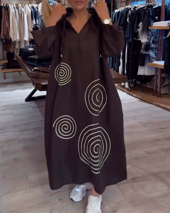 Klänning Med Huva Långärmad Lössittande