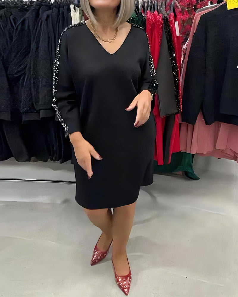 Klänning V-ringning Paillettfylld Tröja