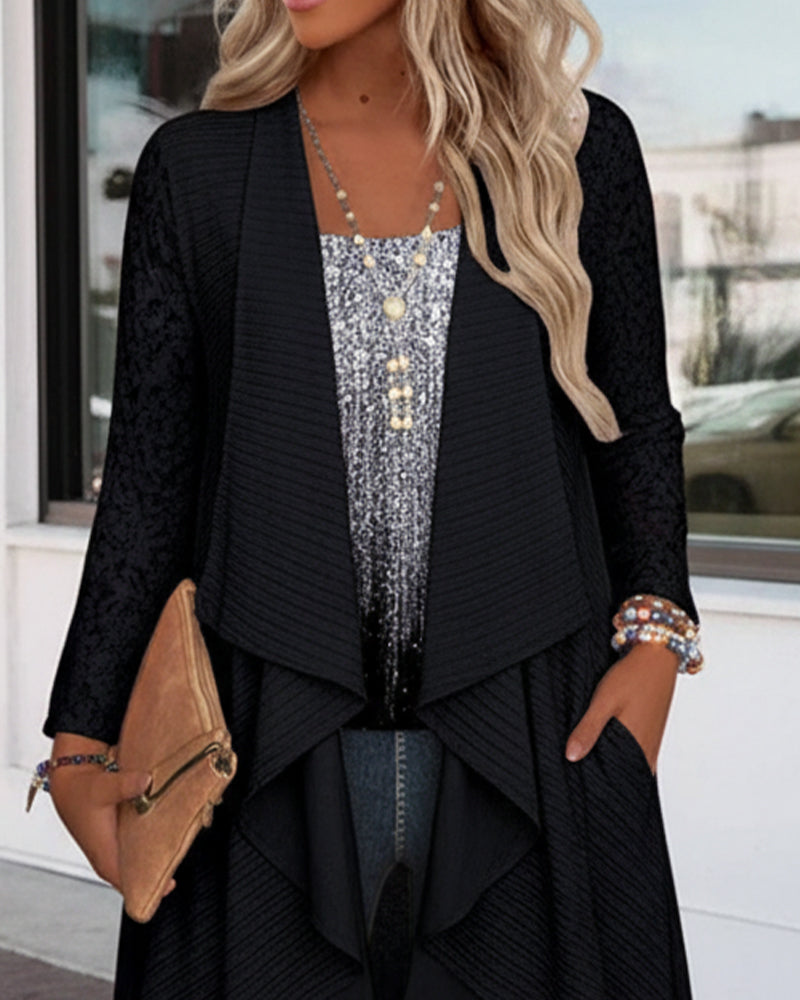 Top Med Två-I-En Design, Tryckt Mönster Och Asymmetrisk Skärning