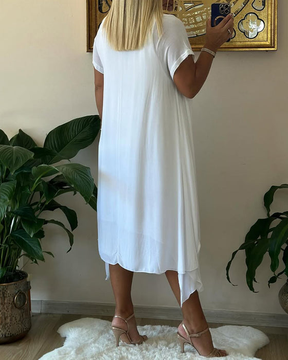 Klänning Falsk Tvådelad Dubbelskiktad Lös Kortärmad