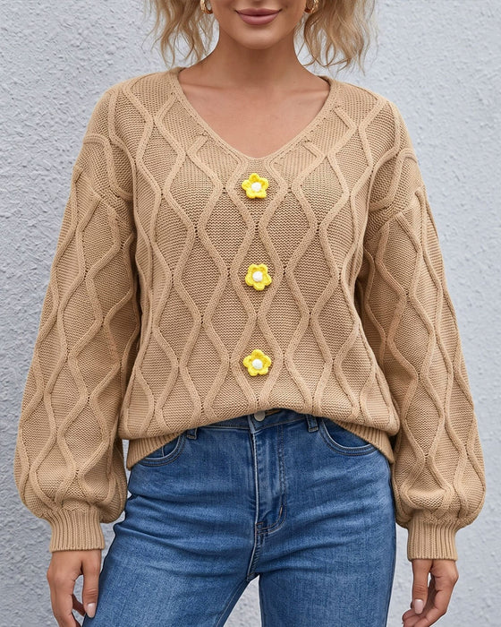 Pullover Lykta Ärm Argyle Mode Stickad