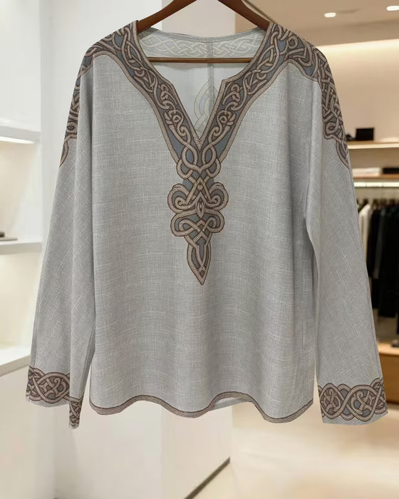 Blus V-Hals Linje Kontrast Patchwork