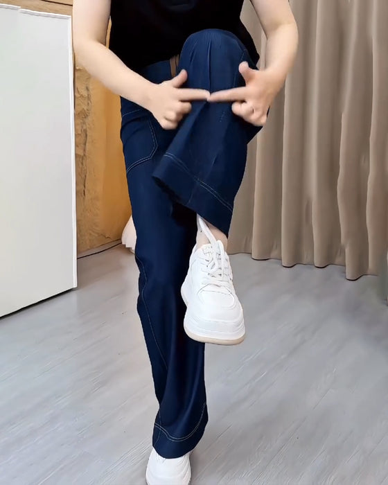 Byxor Lös Passform Hög Midja Förtunnande Vid Ben