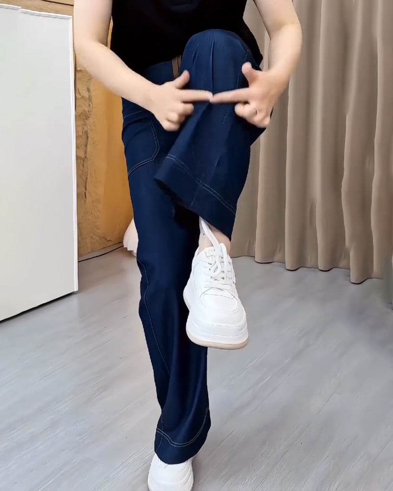 Byxor Lös Passform Hög Midja Förtunnande Vid Ben