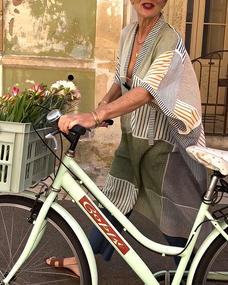 Klänning Rutig Randig Patchwork Lös